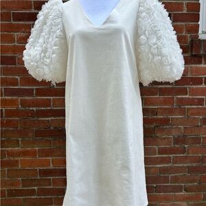 Elegant White Dress with Floral Sleeves